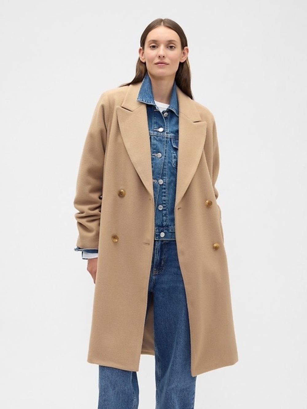 Gap Women's Double-Breasted Wool ‘Relaxed Topcoat’ in Camel Size XXL - Picture 2 of 5